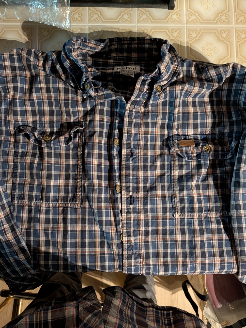 Carhartt Men's Blue Plaid Button-Down Shirt